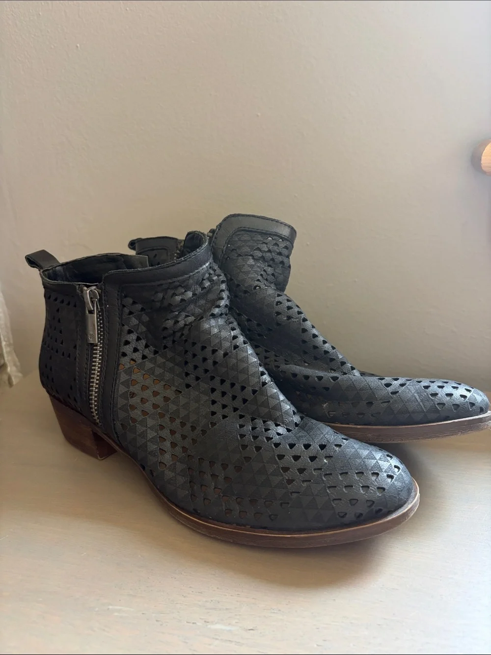 lucky Brand Black Perforated Women's Ankle Boots, size 7.5